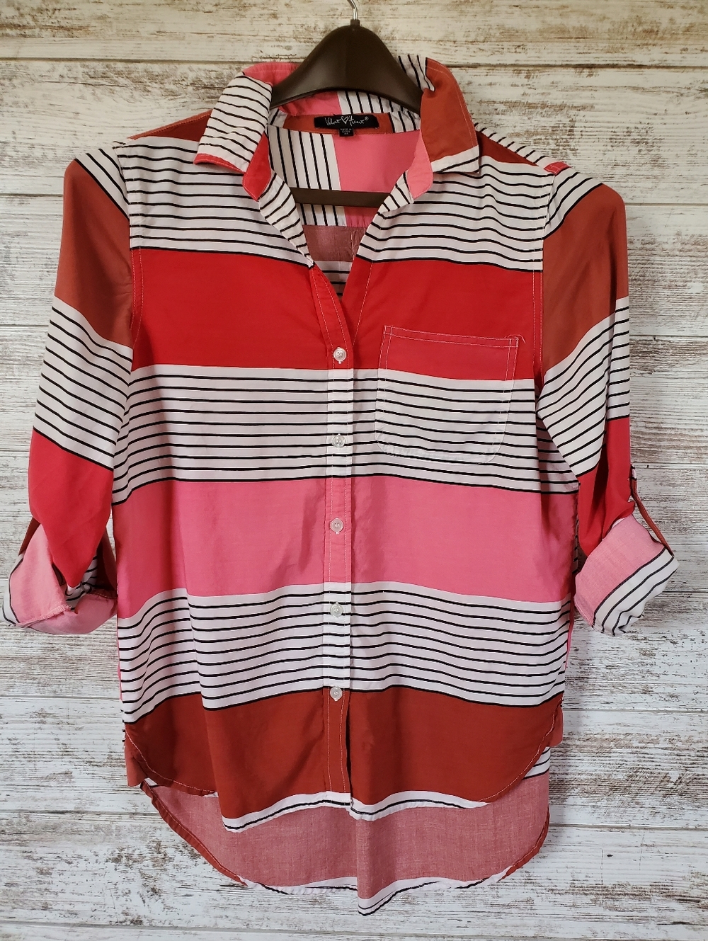 Velvet Heart Multicolor Striped Button Down Roll Tab Blouse Tunic